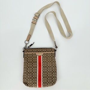 Coach Signature Stripe 6CM North/South Swingpack F50793 Khaki/Hot Orange